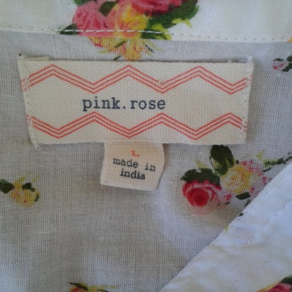 White Blue Floral Button Down Shirt Long Sleeves L - Picture 7 of 8